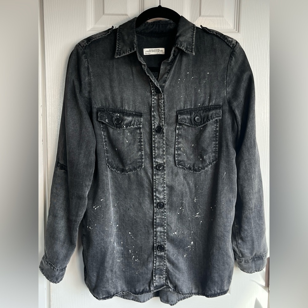 Zara Black Washed Button-Down Shirt